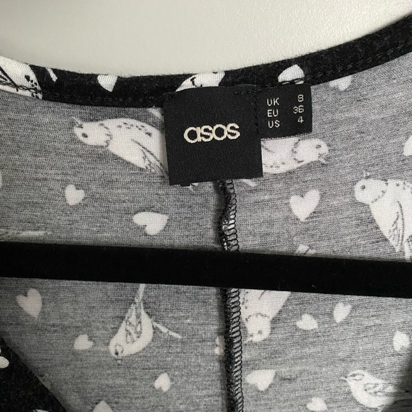 ASOS Skater Dress Wrap Front In Heart Bird Print - Picture 6 of 6